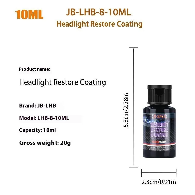 JB-XPCS LHB-8 Headlight Restore Coating car light repair fluid in 10ml and 30ml bottle options