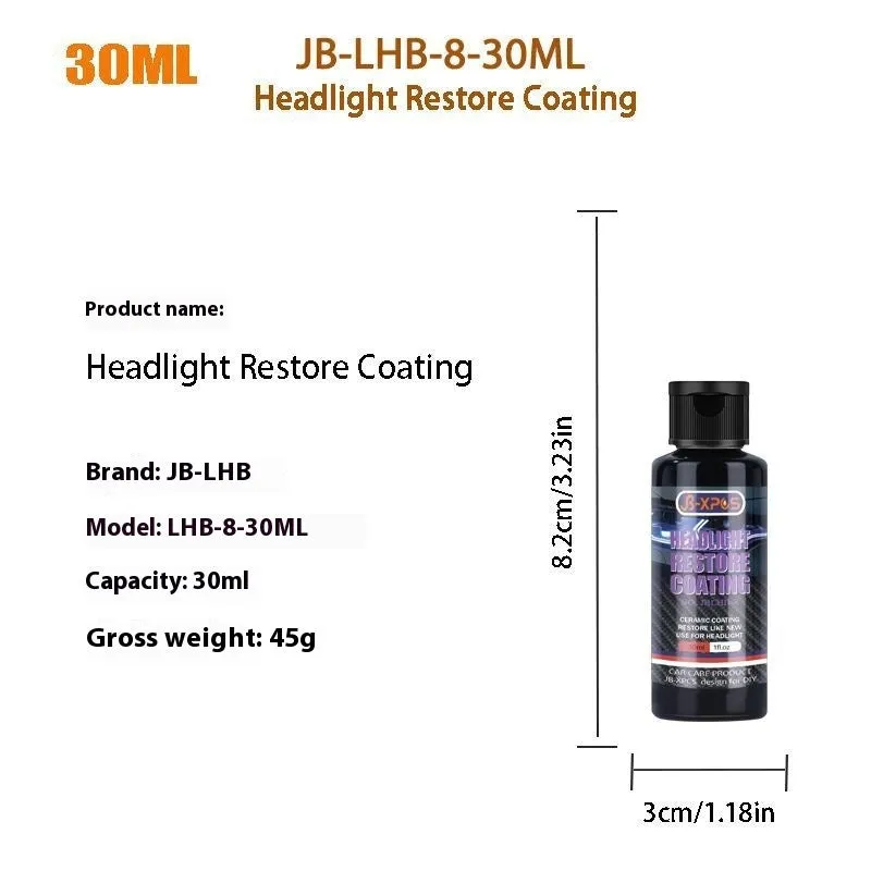 JB-XPCS LHB-8 Headlight Restore Coating car light repair fluid in 10ml and 30ml bottle options