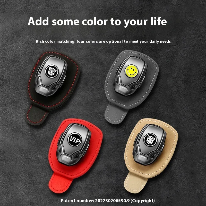 Suede multifunctional glasses clip on car sun louver, beige colour, holding sunglasses, compact 9.5 x 5.3 cm size