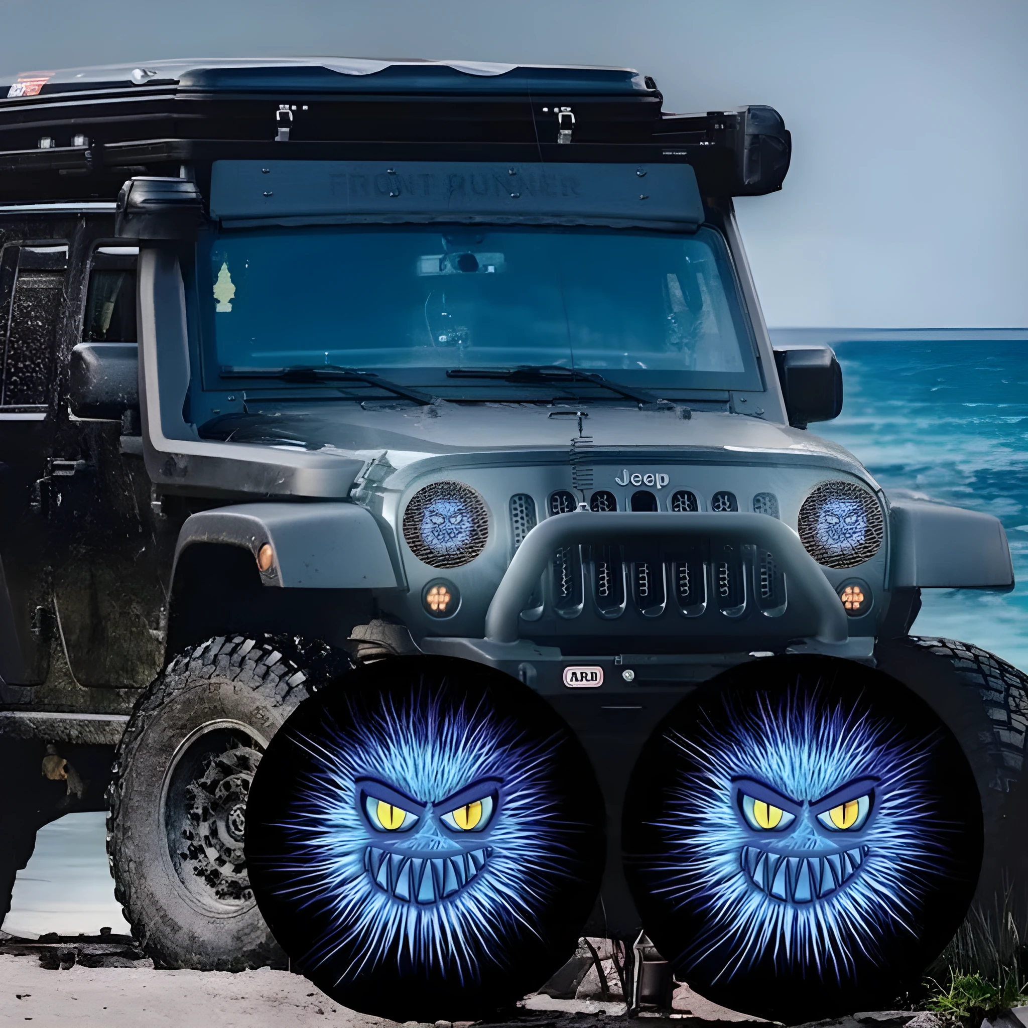 Beast Eye PVC headlight decal decoration 20x20cm pair showing Monster Eye lamp design