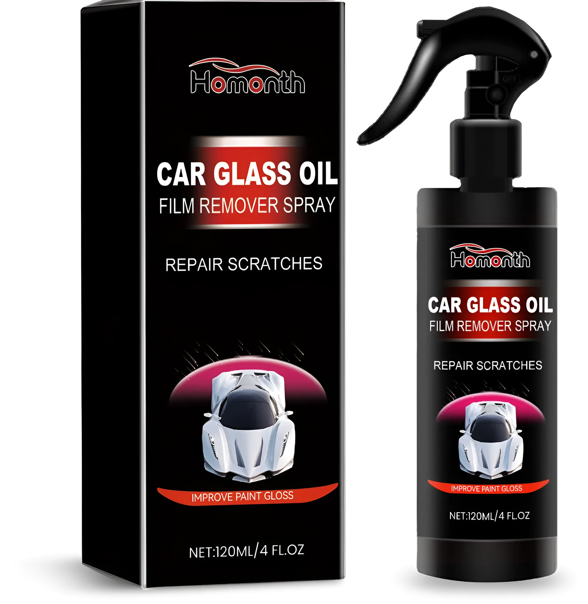 Car Glass Oil Film Remover Spray bottle 120ml with PET construction and spray nozzle