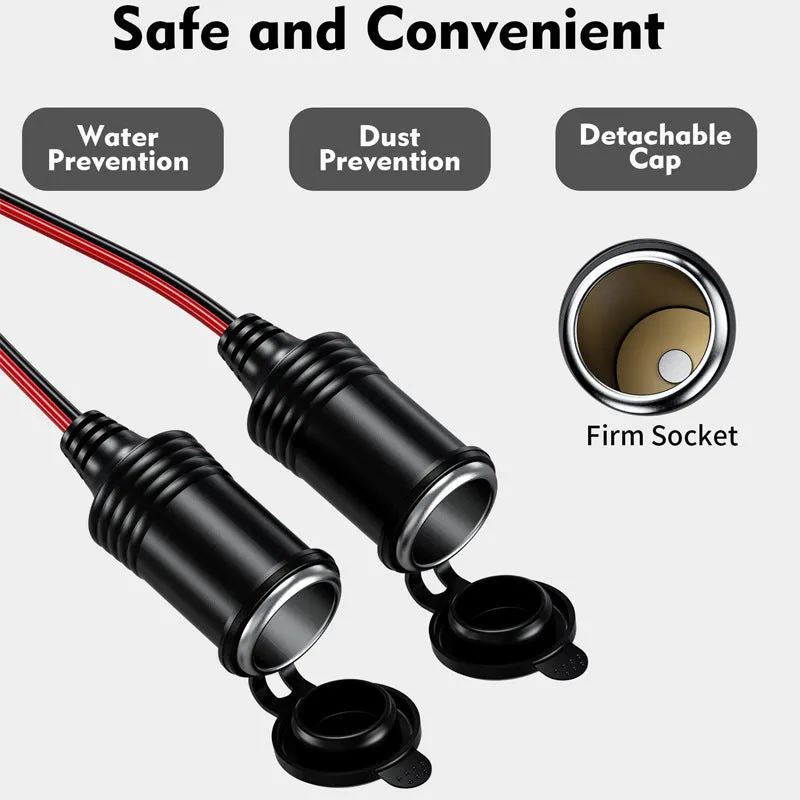 Car 12V 24V cigarette lighter extension cable Y8 one drag two with two USB ports, 15cm wire, Bakelite body