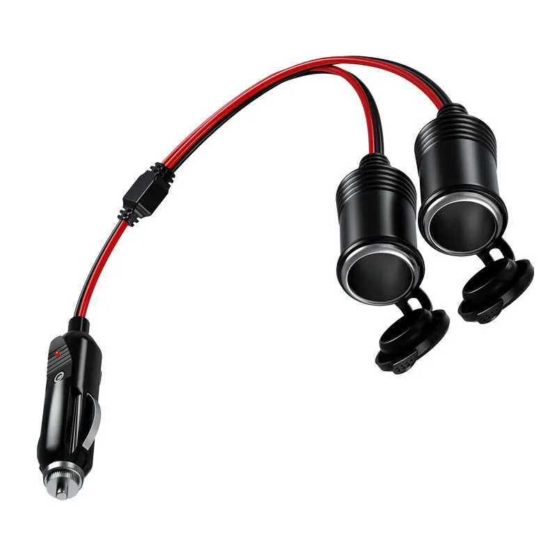 Car 12V 24V cigarette lighter extension cable Y8 one drag two with two USB ports, 15cm wire, Bakelite body
