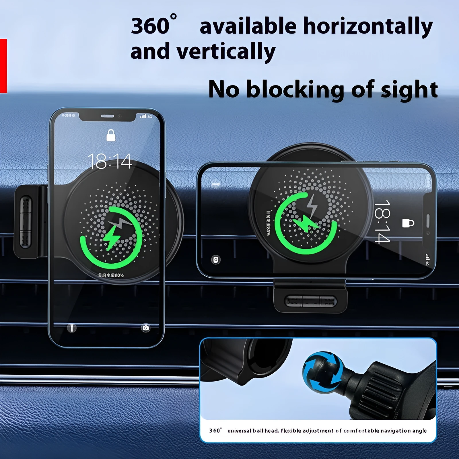 W5 black car magnetic wireless charger 15W compact bracket for vehicle use