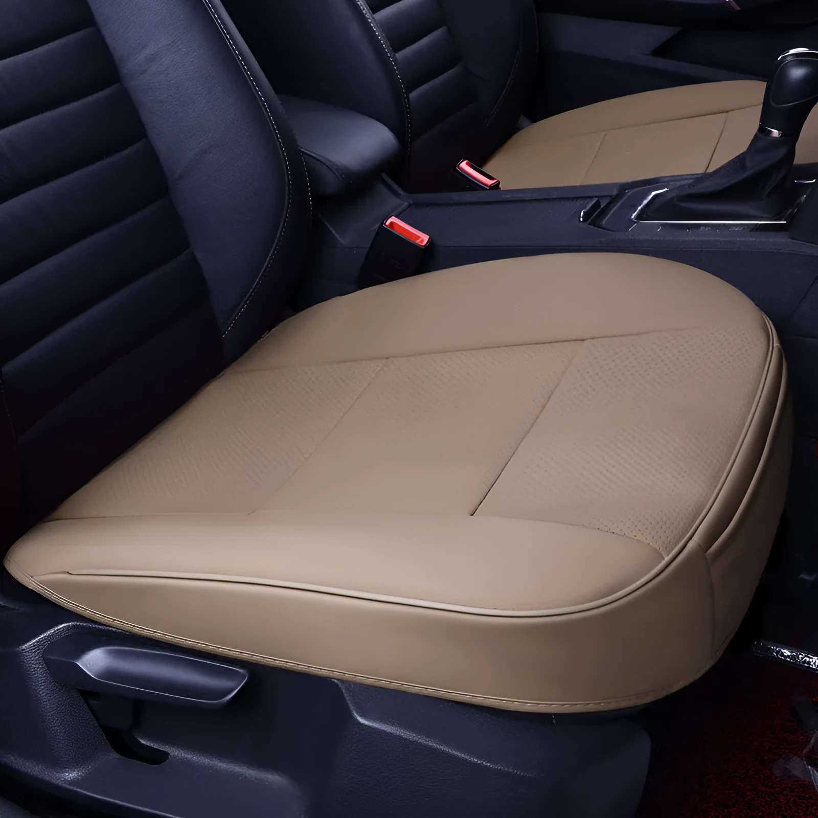 Car seat mat in beige with leather silk edge for front seat, fibre material