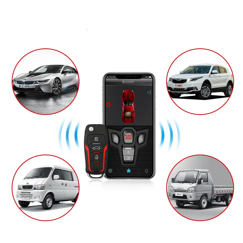 Red and frosted black one-way remote control car alarm with two remote controls for 3000m vehicle protection