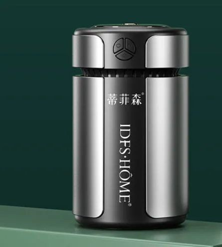Three-speed adjustable smart rhythm car aroma diffuser in dark green, ABS aluminium alloy, with two essential oil bottles