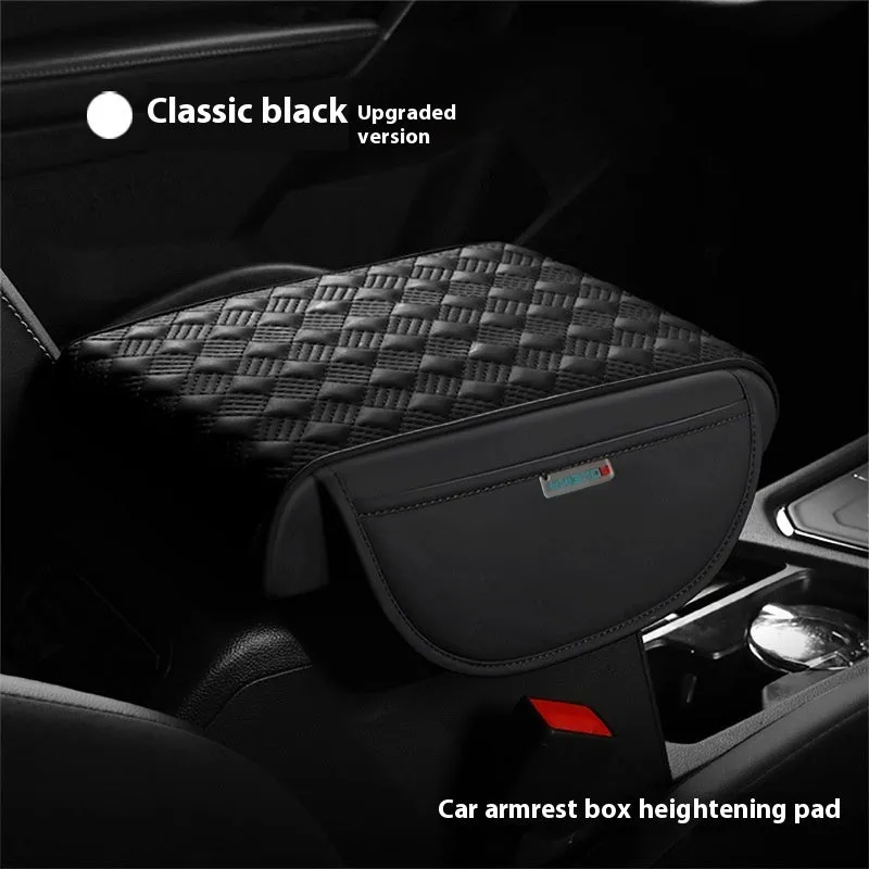 Leather automobile armrest heightening insole 32x22x5.5cm in elegant gray on car centre console