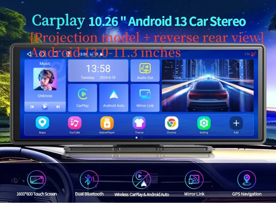 12-inch touchscreen reverse rearview portable car recorder with screen projection and parking surveillance