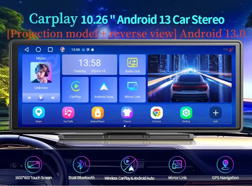 12-inch touchscreen reverse rearview portable car recorder with screen projection and parking surveillance