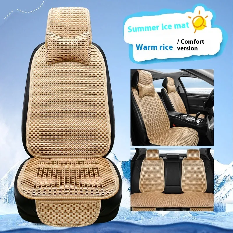 Summer minimalist ice silk car seat cushion in warm cream colour for universal vehicle fit