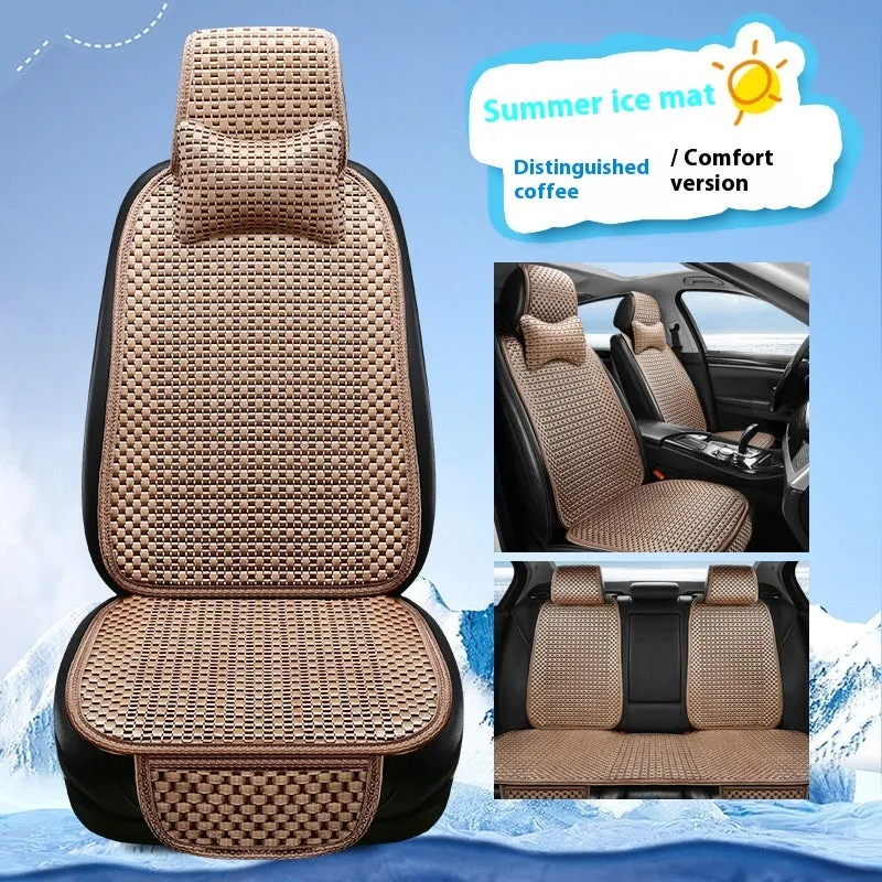 Summer minimalist ice silk car seat cushion in warm cream colour for universal vehicle fit