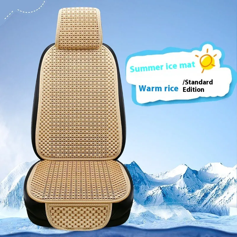 Summer minimalist ice silk car seat cushion in warm cream colour for universal vehicle fit