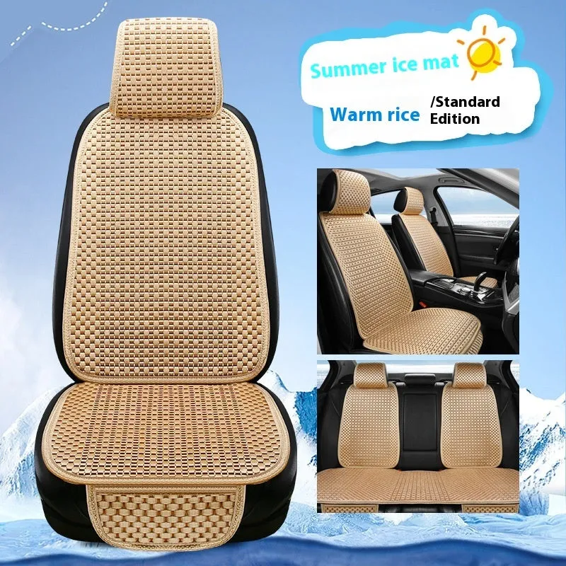 Summer minimalist ice silk car seat cushion in warm cream colour for universal vehicle fit