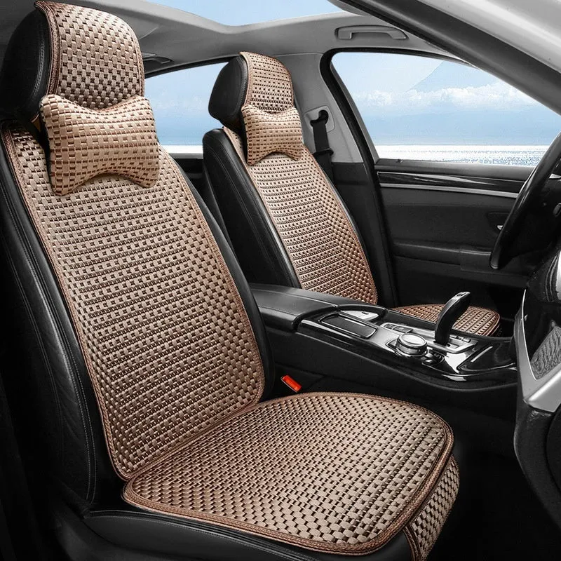 Summer minimalist ice silk car seat cushion in warm cream colour for universal vehicle fit