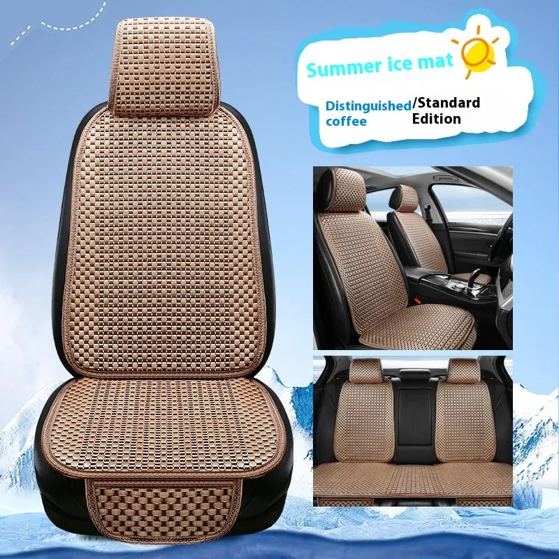Summer minimalist ice silk car seat cushion in warm cream colour for universal vehicle fit