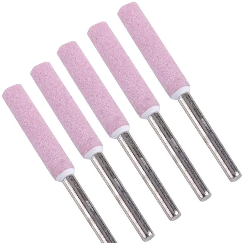 Set of three chrome steel jade ceramic cylindrical chainsaw sharpener grinding heads in 4.0mm, 4.8mm, and 5.5mm diameters