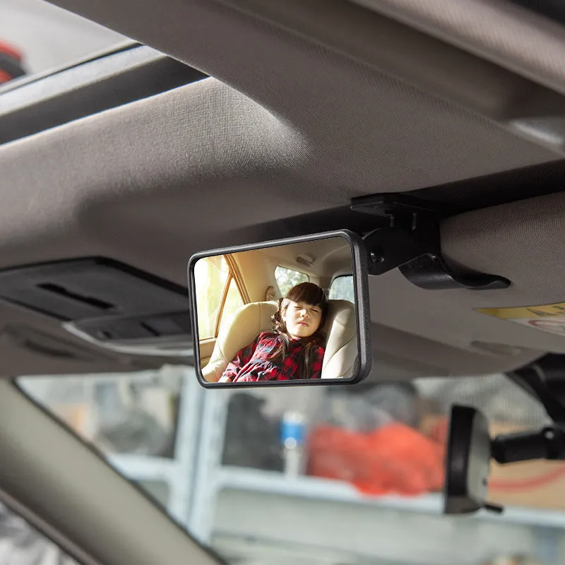 Square 120 x 60mm chrome car rearview mirror with press suction cup for baby rear seat monitoring