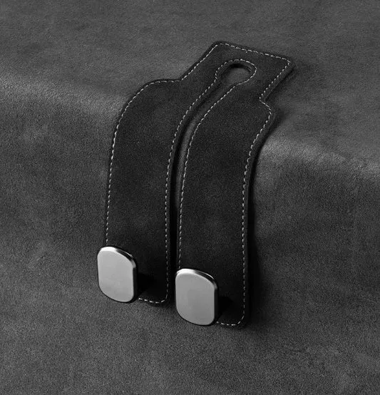 Multifunctional suede car seat back double hook in black with two hanging points for bags and accessories