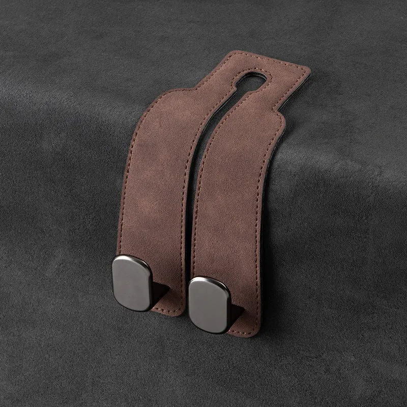 Multifunctional suede car seat back double hook in black with two hanging points for bags and accessories