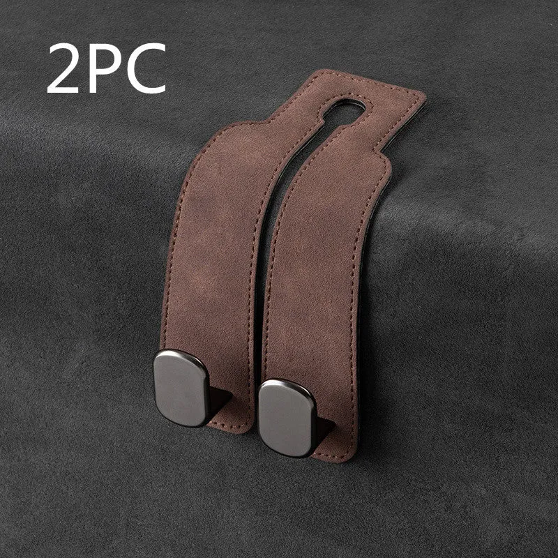 Multifunctional suede car seat back double hook in black with two hanging points for bags and accessories