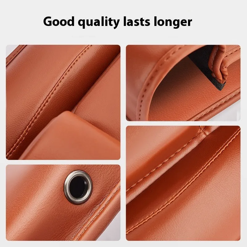 Car seat gap storage box with water cup holder in waterproof leather, black colour option for driver side