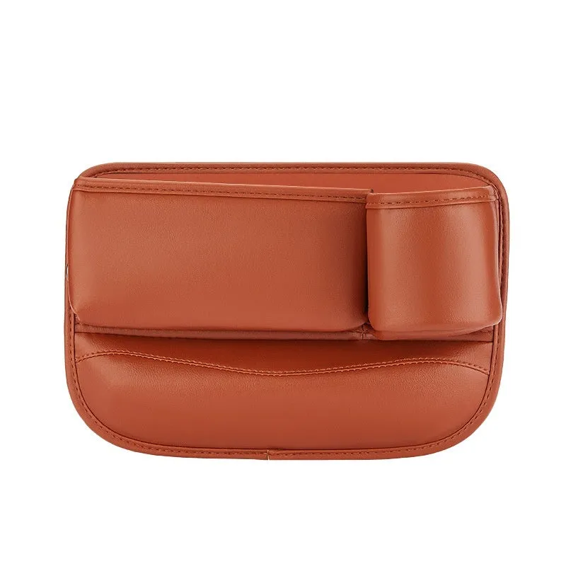 Car seat gap storage box with water cup holder in waterproof leather, black colour option for driver side