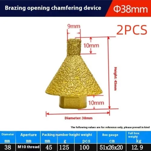 Brazing diamond chamfering machine with metal alloy bond, M10 thread, 50mm diameter, on ceramic tile