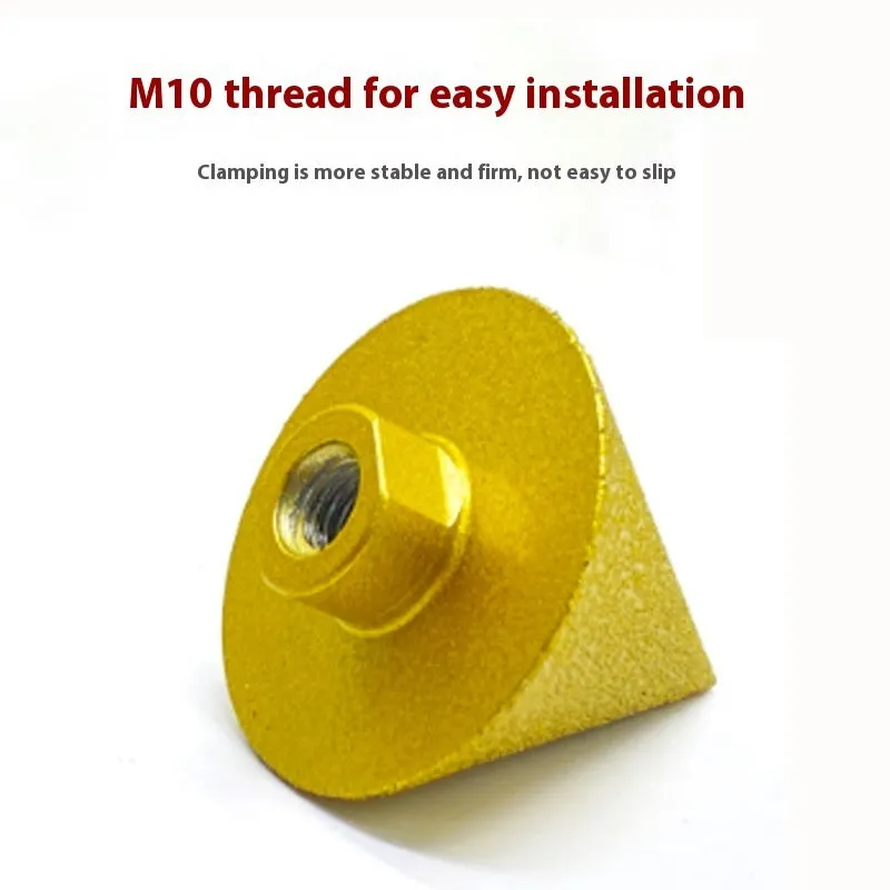 Brazing diamond chamfering machine with metal alloy bond, M10 thread, 50mm diameter, on ceramic tile