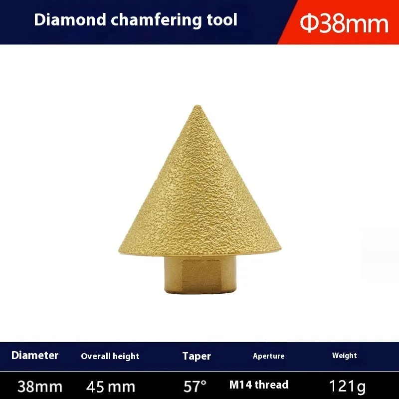 Brazing diamond chamfering machine with metal alloy bond, M10 thread, 50mm diameter, on ceramic tile