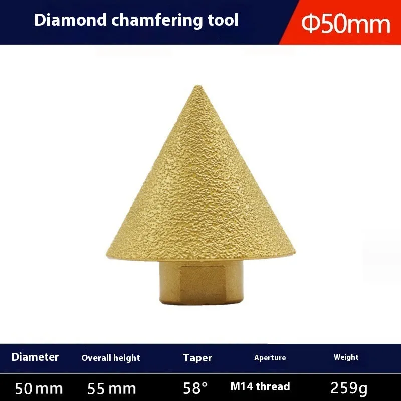 Brazing diamond chamfering machine with metal alloy bond, M10 thread, 50mm diameter, on ceramic tile