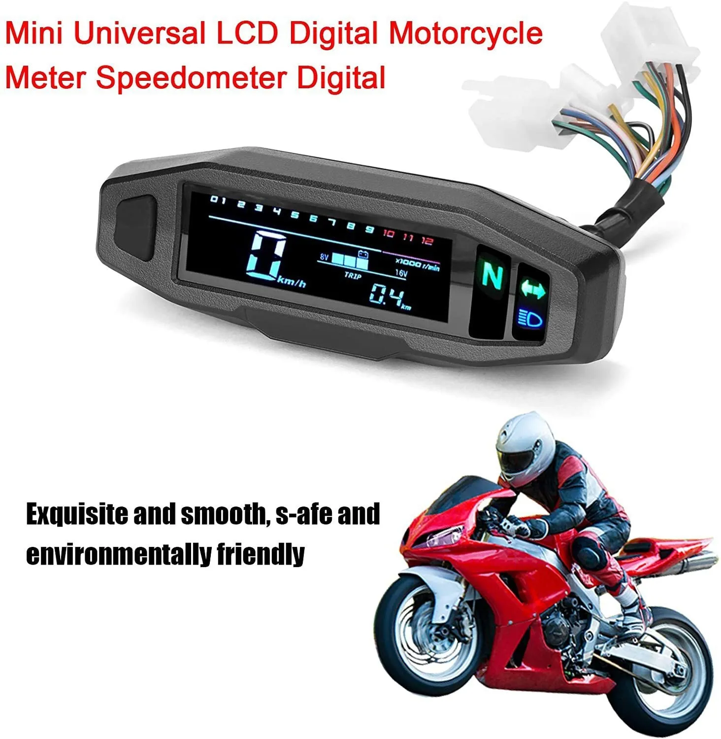 Black motorcycle mini LCD speedometer and oil gauge display on a 4.1-inch screen.