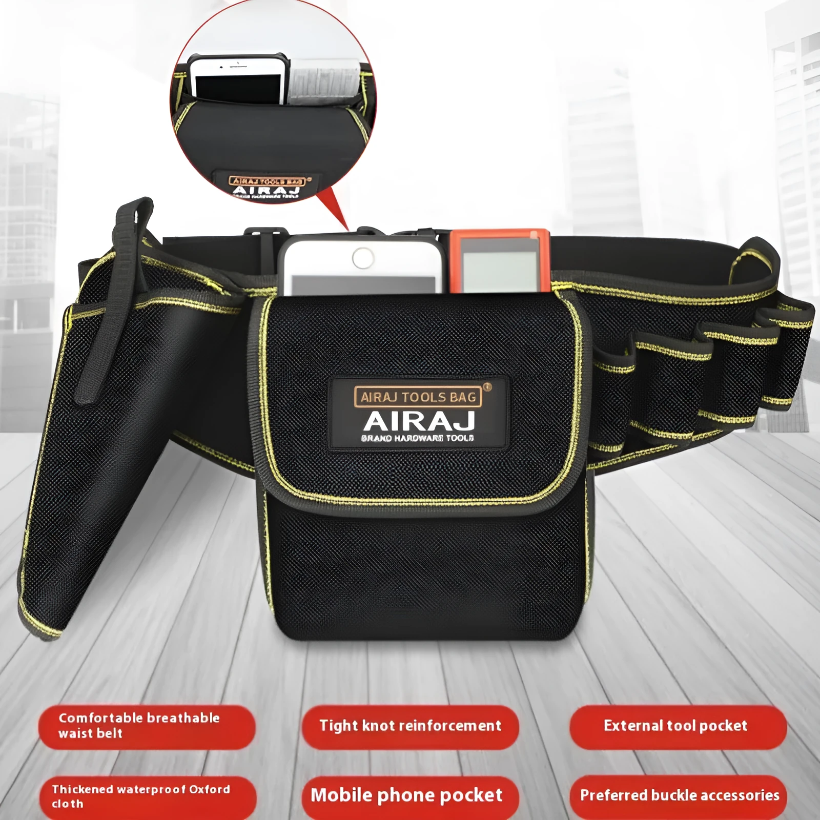 Multifunctional Oxford cloth tool waist bag with zipper closure for hardware and electrical tools