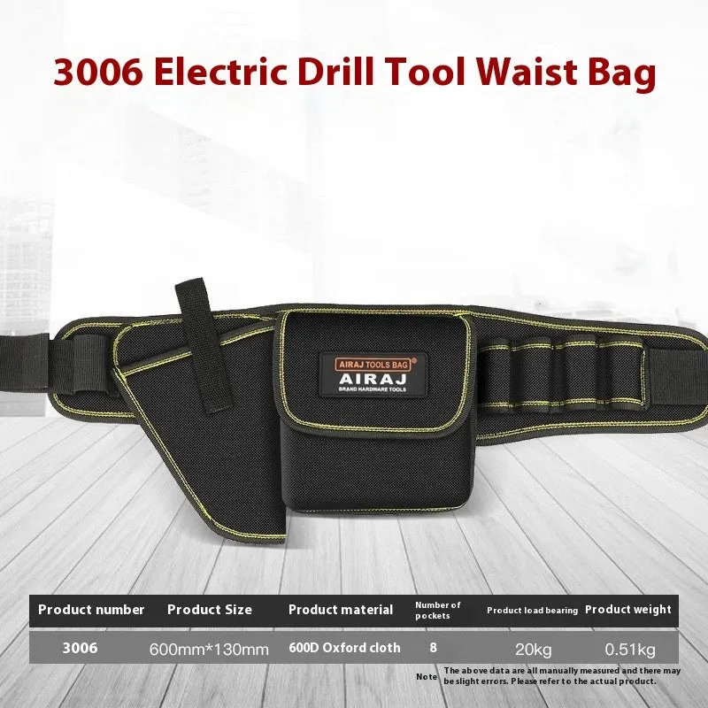 Multifunctional Oxford cloth tool waist bag with zipper closure for hardware and electrical tools