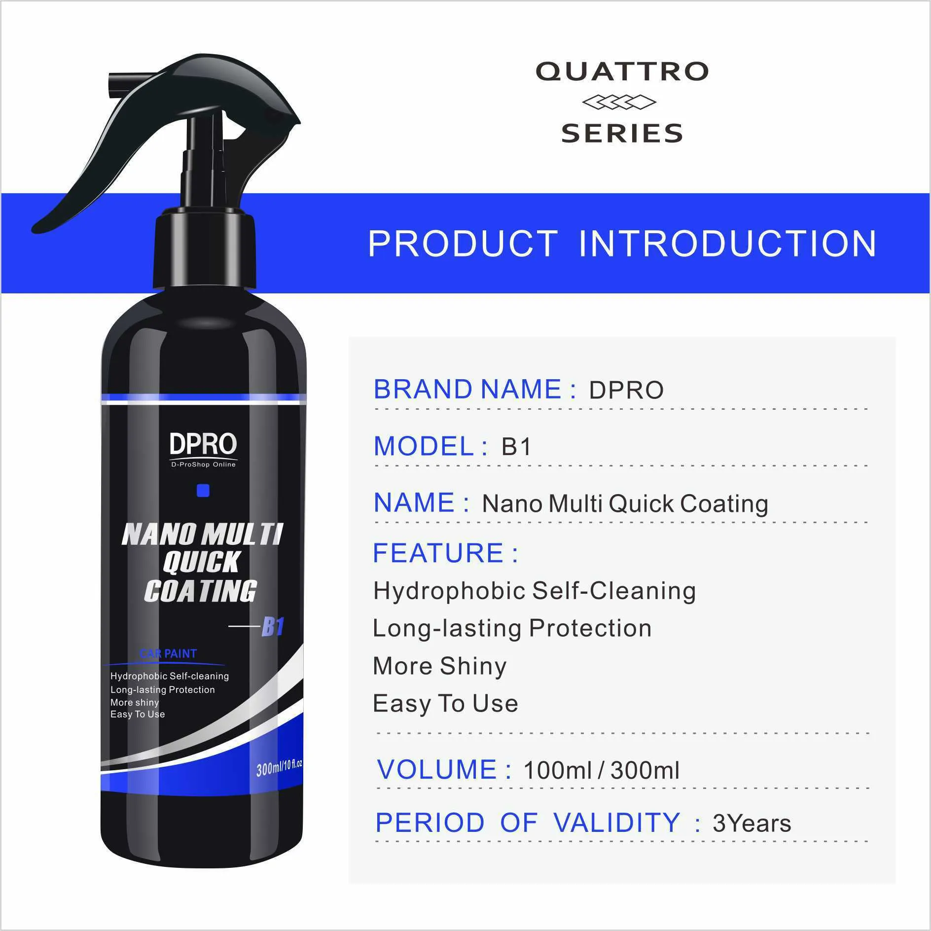 Automotive coating spray 300ML with nano silica for car paint protection and water repellency
