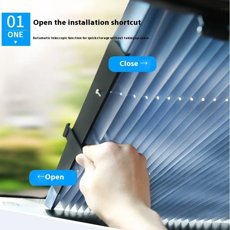 Automatic retractable reflective aluminum film car windscreen sunshade with suction cups in multiple sizes