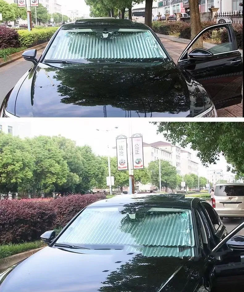 Automatic retractable reflective aluminum film car windscreen sunshade with suction cups in multiple sizes