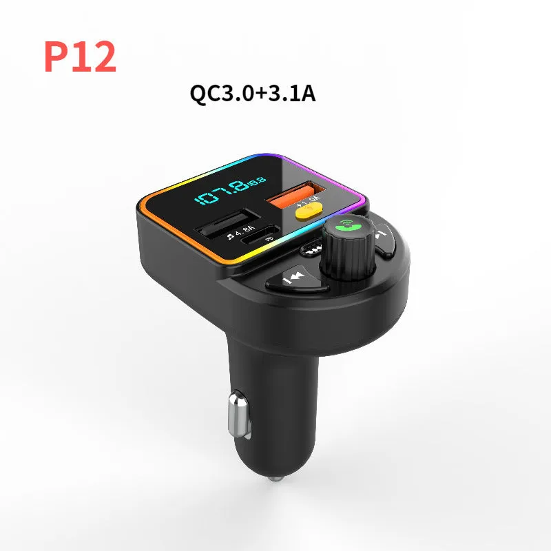 Car FM transmitter Bluetooth hands-free kit with 1.2-inch display and ABS body, plugged into cigarette lighter socket