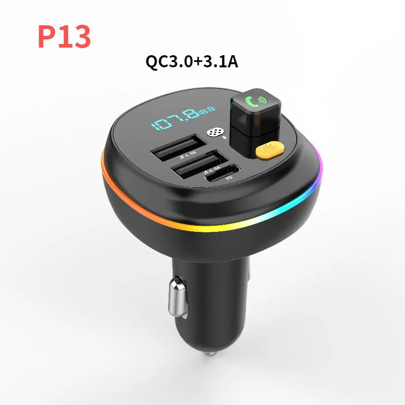 Car FM transmitter Bluetooth hands-free kit with 1.2-inch display and ABS body, plugged into cigarette lighter socket