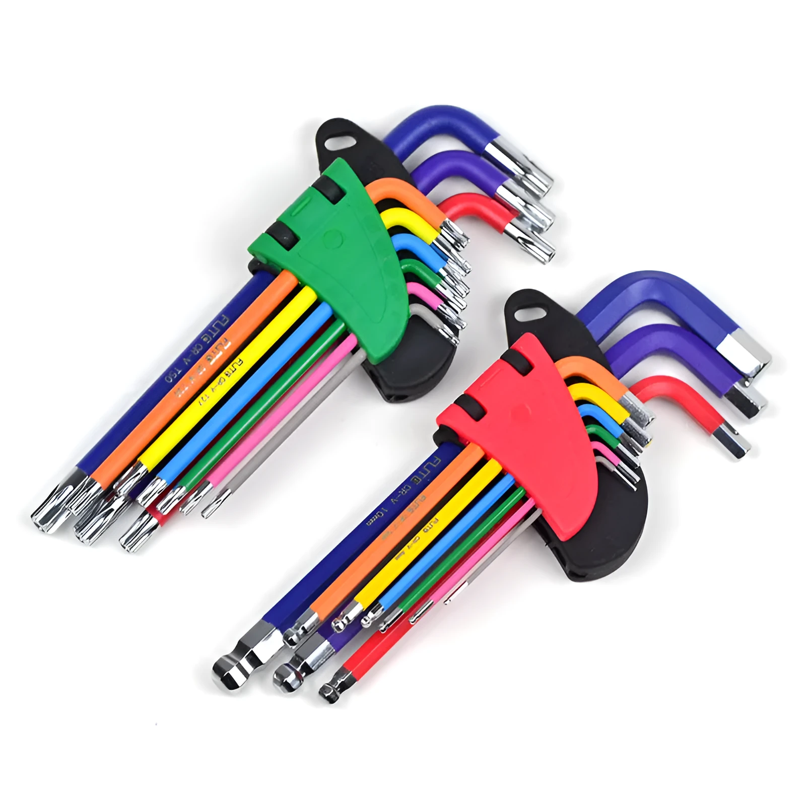 Hexagonal screwdriver torx inner hexagonal L-shaped wrench set with colour-coded plastic sleeve and black laser surface treatment