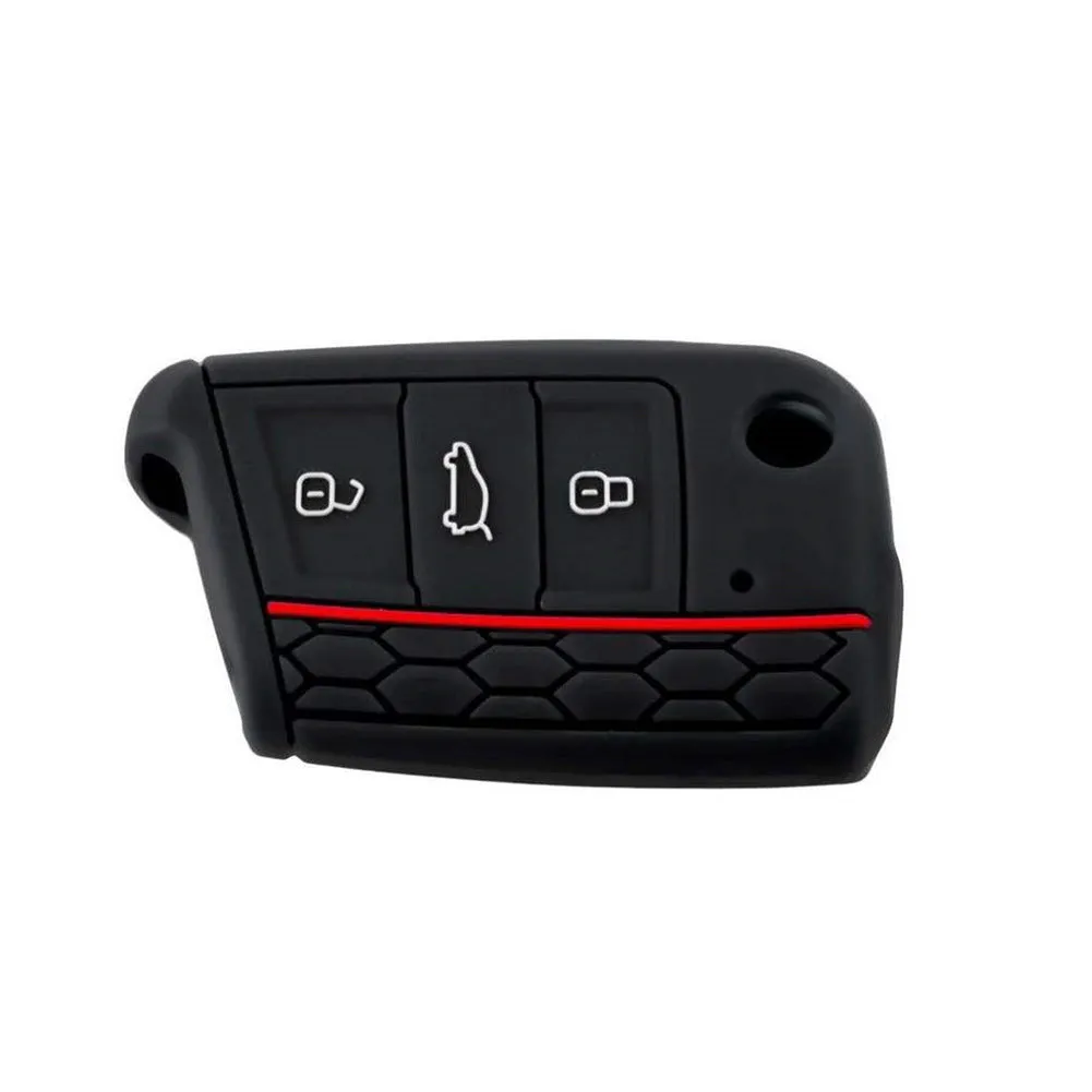 Silicone car key case for Volkswagen Series in half-pack sports version red edge black colour