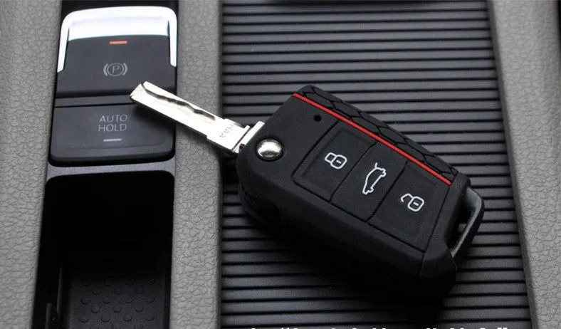 Silicone car key case for Volkswagen Series in half-pack sports version red edge black colour
