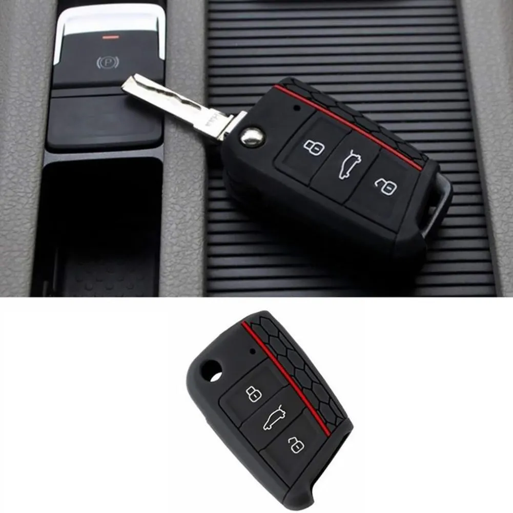 Silicone car key case for Volkswagen Series in half-pack sports version red edge black colour