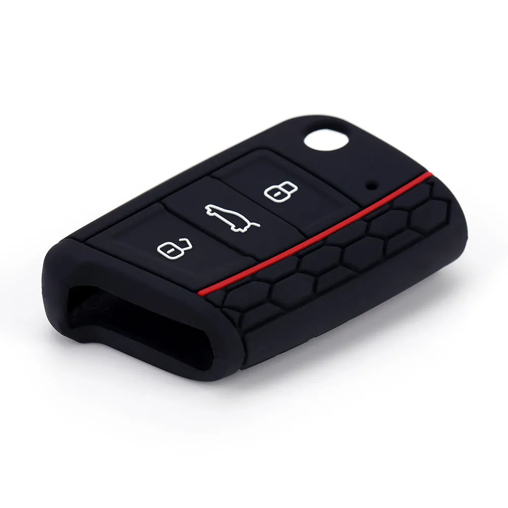 Silicone car key case for Volkswagen Series in half-pack sports version red edge black colour