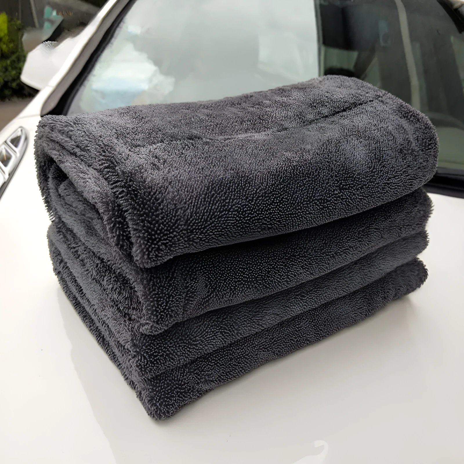 Grey twisted braid microfiber car wash towel 40x40cm for detailing and cleaning