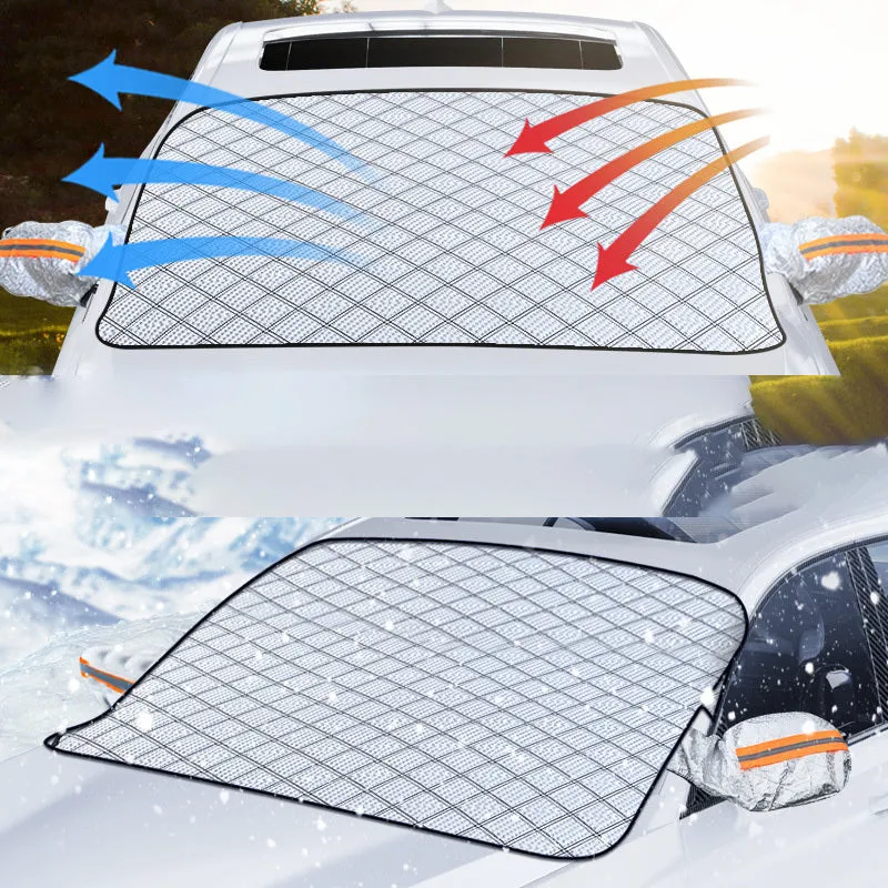 Car front windshield cover half cover snow shield aluminium foil magnetic suction with reflective strip on car