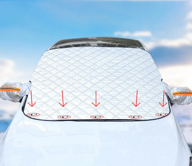 Car front windshield cover half cover snow shield aluminium foil magnetic suction with reflective strip on car
