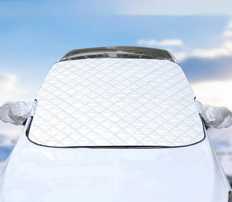 Car front windshield cover half cover snow shield aluminium foil magnetic suction with reflective strip on car
