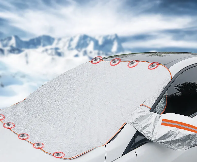 Car front windshield cover half cover snow shield aluminium foil magnetic suction with reflective strip on car