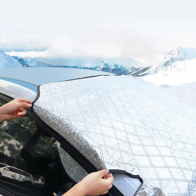 Car front windshield cover half cover snow shield aluminium foil magnetic suction with reflective strip on car